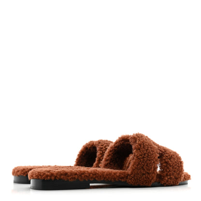 Hermes Woolskin Oran Sandals 36.5 Cognac 4 of 8