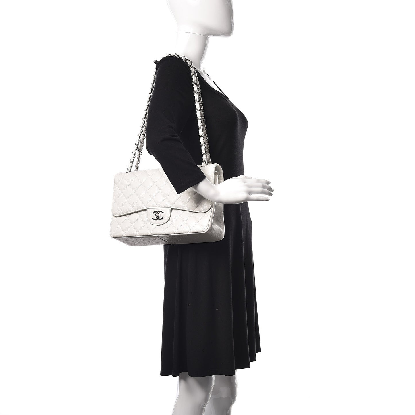 Caviar Quilted Jumbo Double Flap White