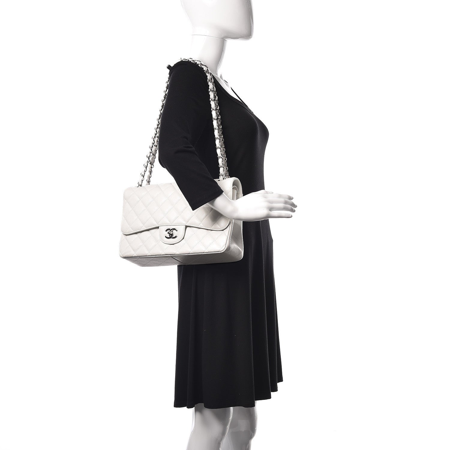 Chanel Caviar Quilted Jumbo Double Flap White 2 of 10