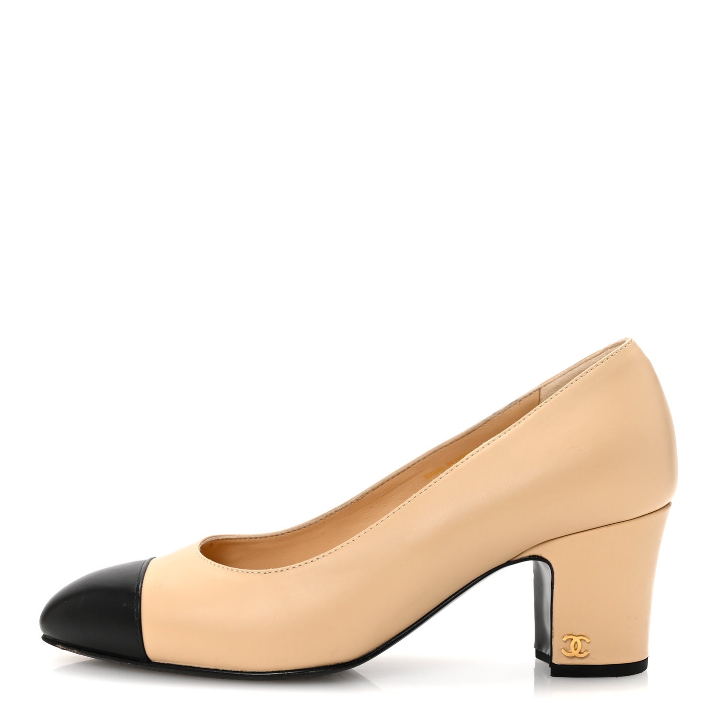 Lambskin Cap Toe CC Uniform Pumps 38 Beige Black