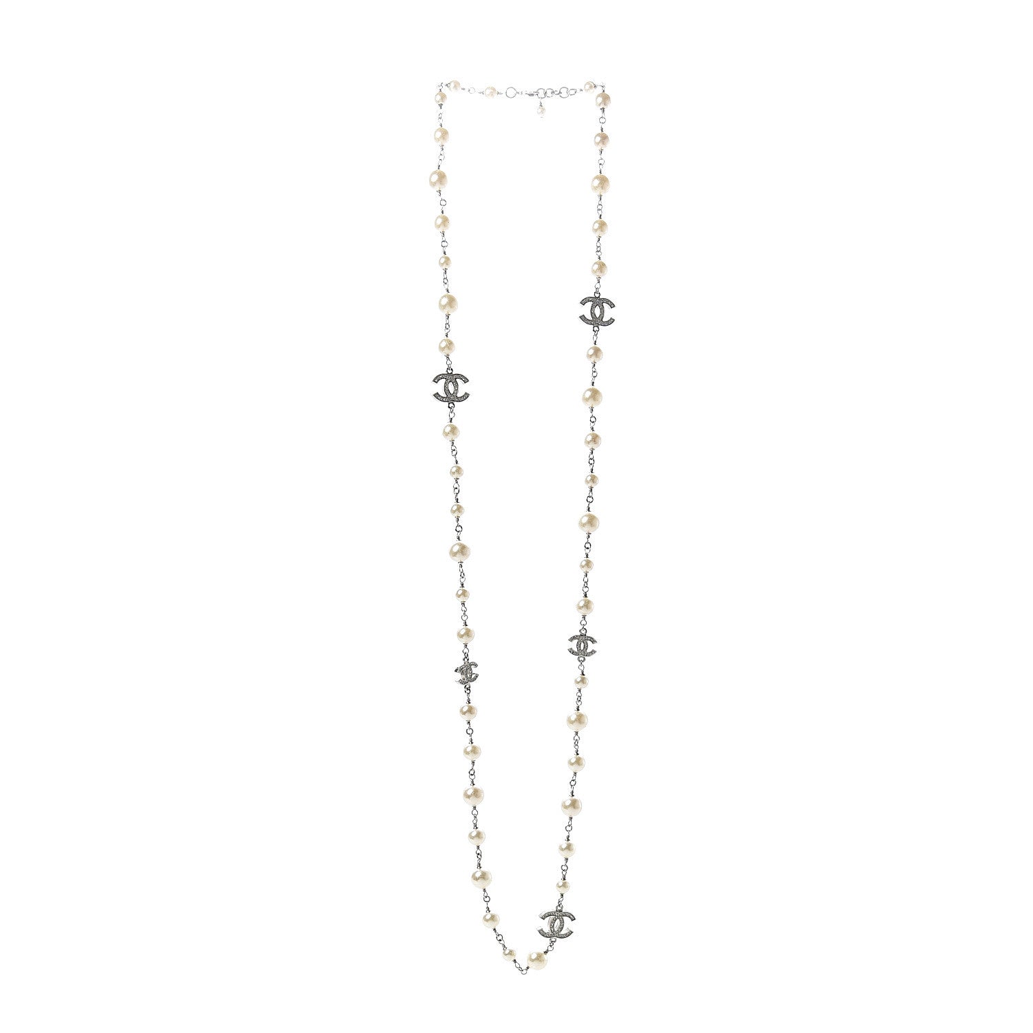 Chanel Crystal Pearl CC Long Necklace Gold 2 of 5