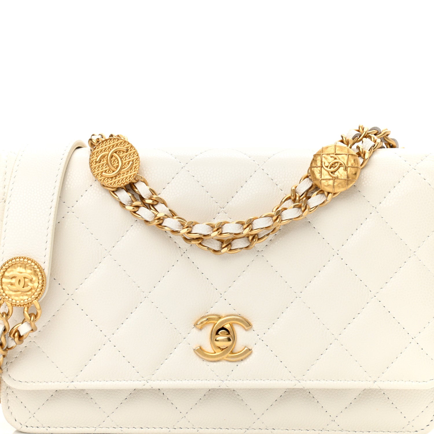 Chanel Caviar Quilted Twist Your Buttons Wallet On Chain WOC White 8 of 10