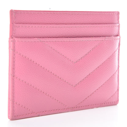 Saint Laurent Grain De Poudre Matelasse Chevron Monogram Credit Card Case Indian Pink 3 of 7