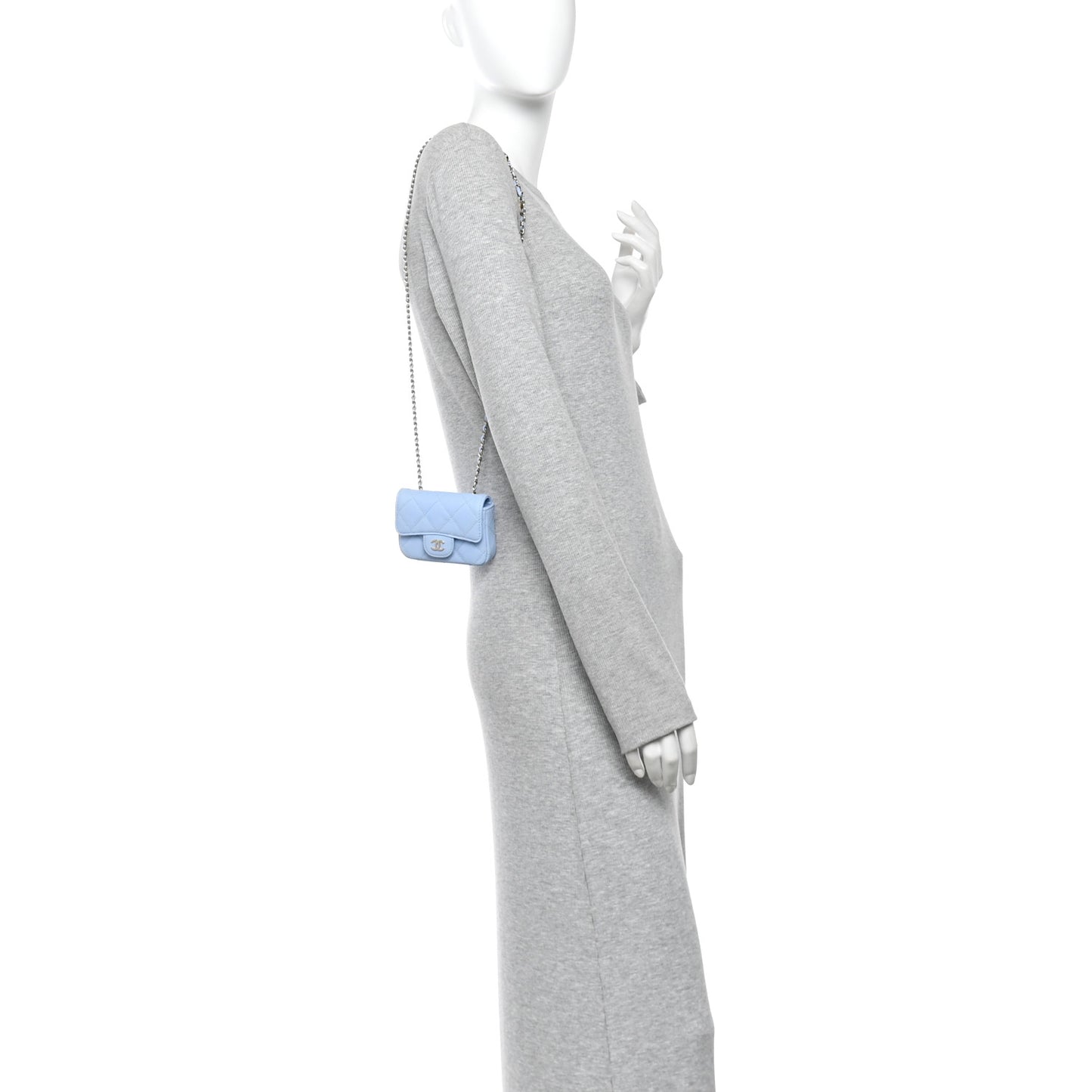 Caviar Quilted Mini Chain Belt Bag Light Blue