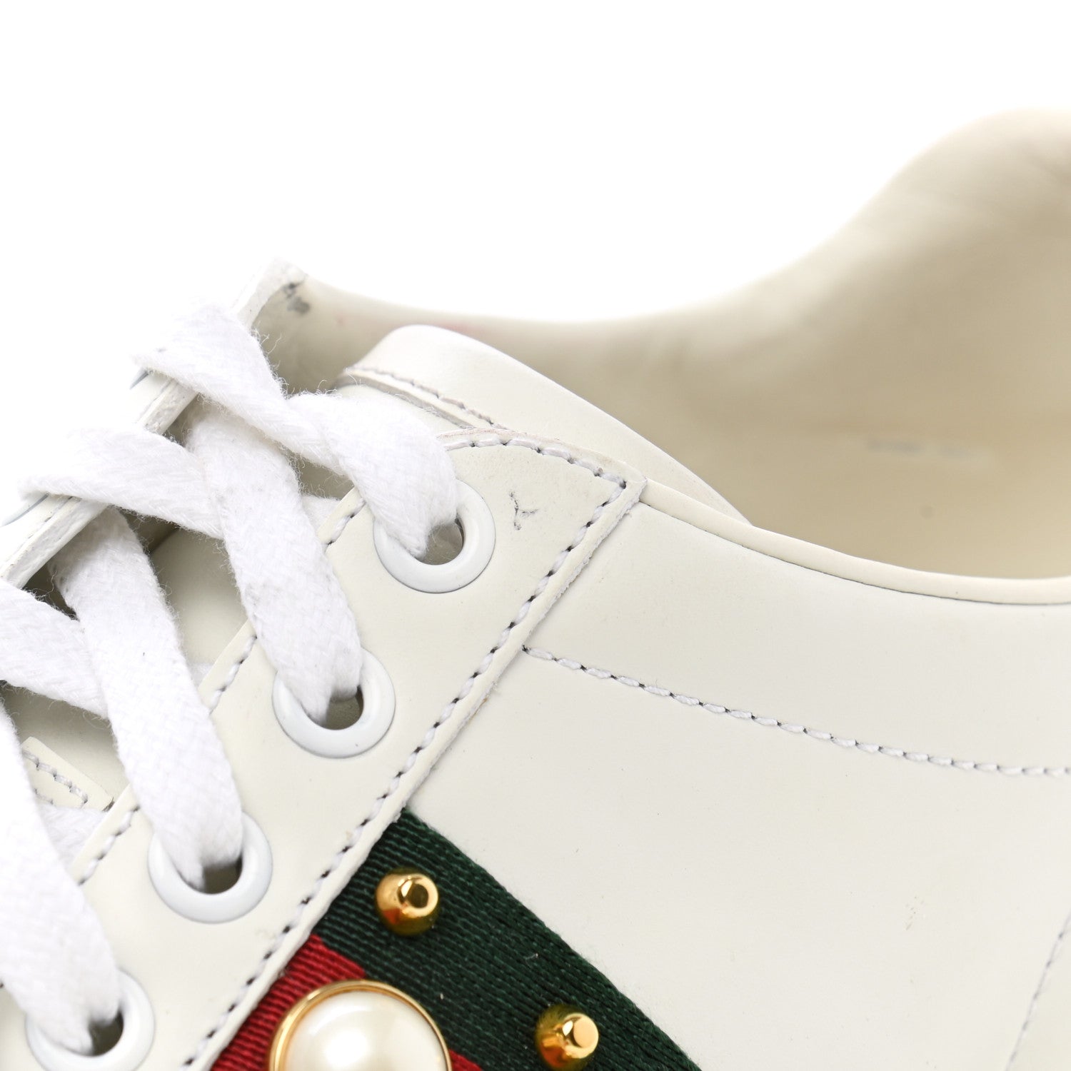 Gucci Calfskin Web Pearl Studded Womens Ace Sneakers 35.5 White 11 of 13