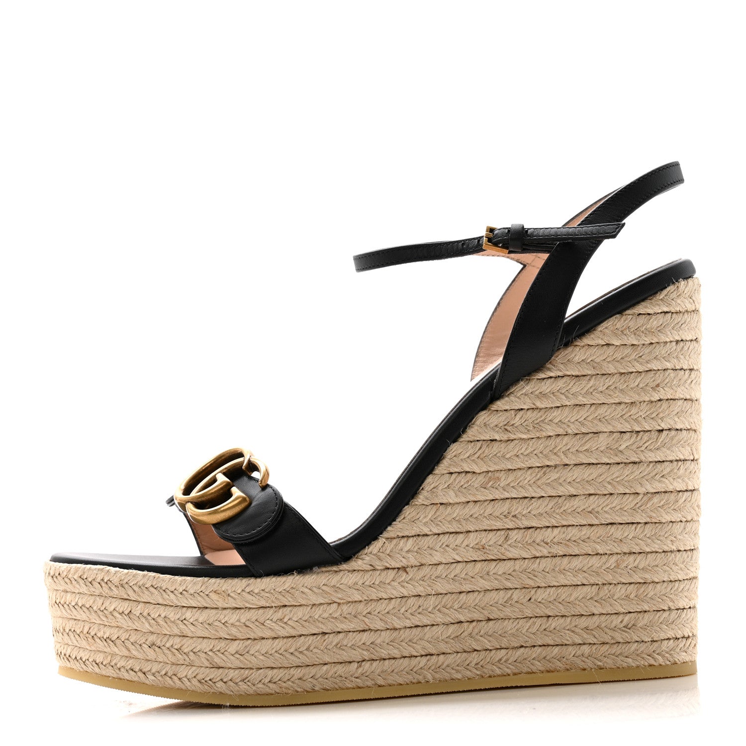 Gucci Nappa Matelasse GG Marmont Slingback Platform 45/130mm Espadrille Wedges 40 Black 1 of 12