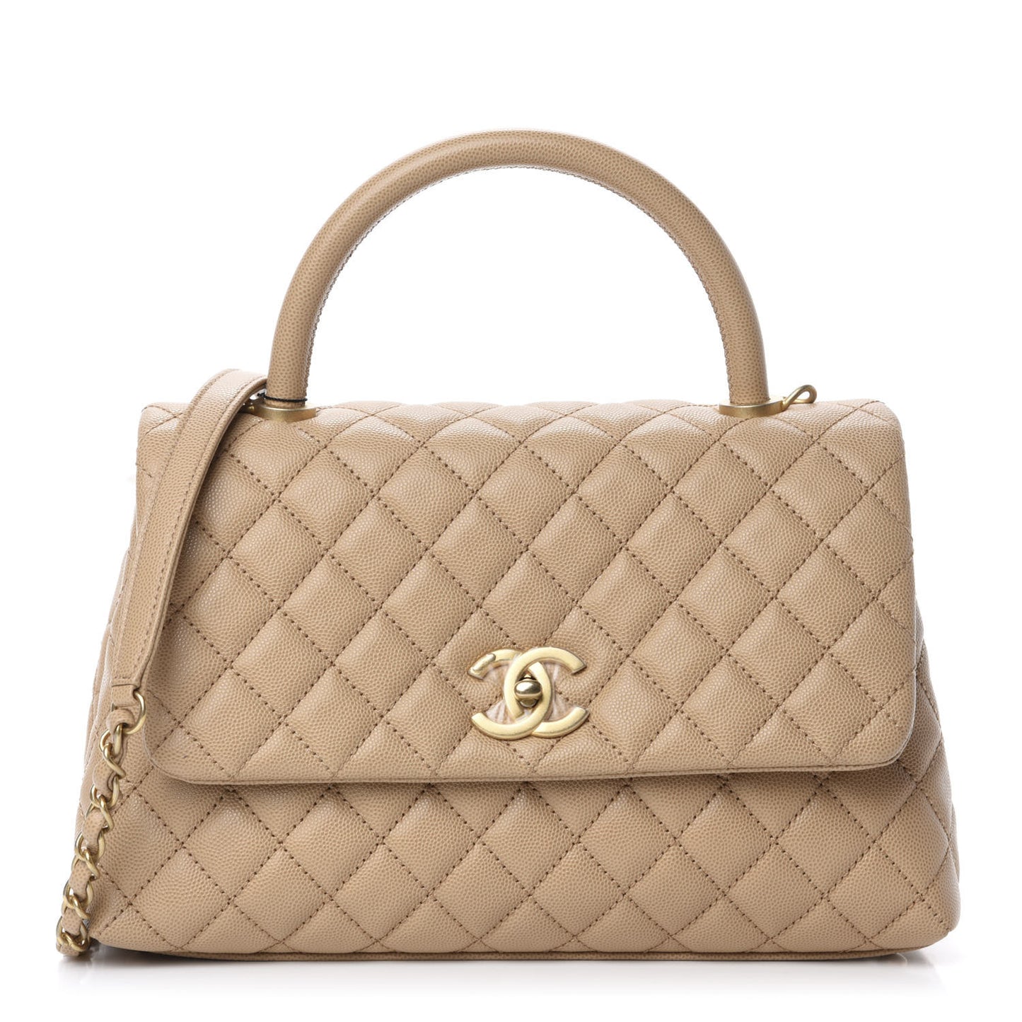 Caviar Quilted Small Coco Handle Flap Beige