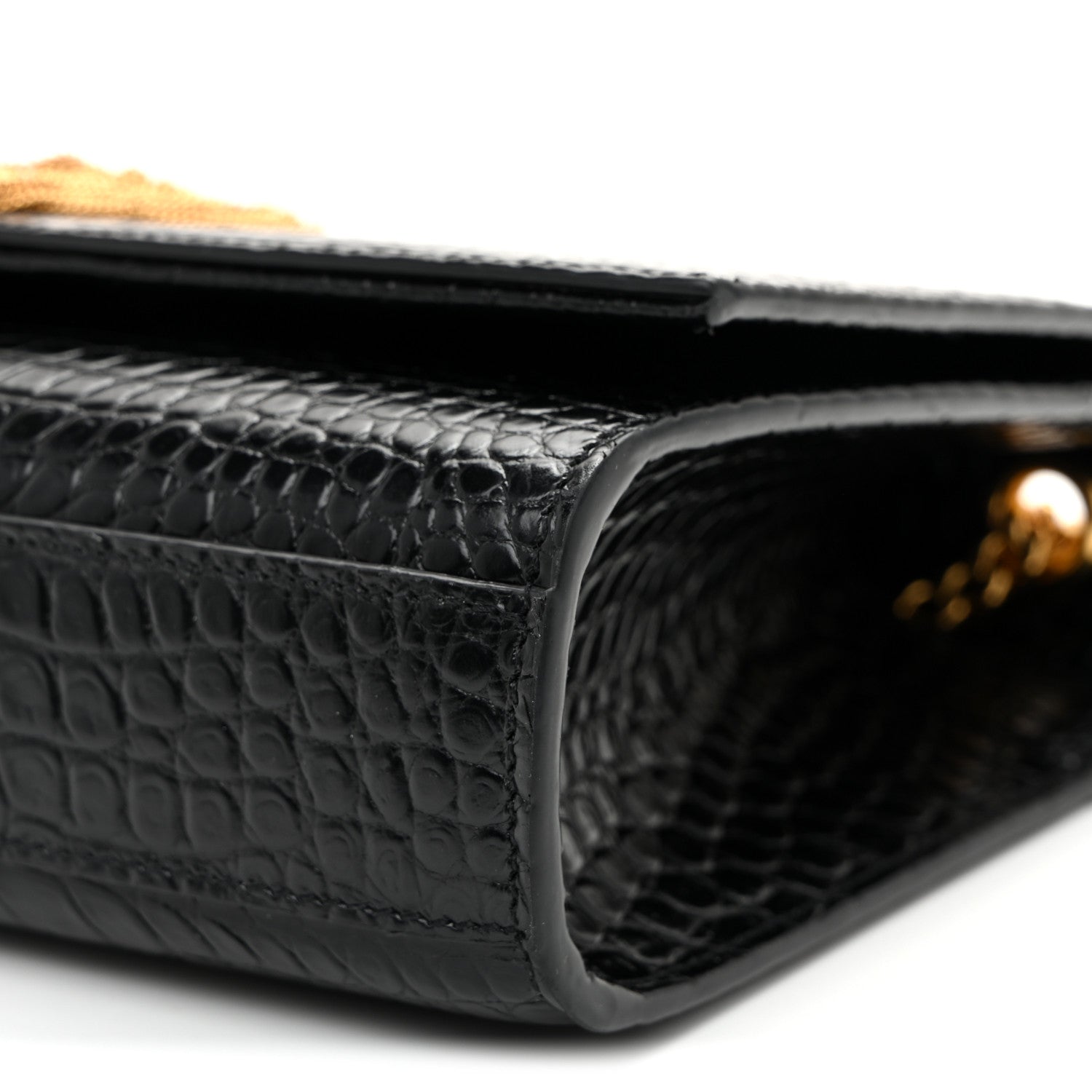 Saint Laurent Calfskin Crocodile Embossed Medium Classic Monogram Kate Tassel Satchel Black Black 9 of 9