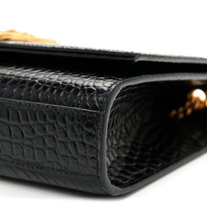 Saint Laurent Calfskin Crocodile Embossed Medium Classic Monogram Kate Tassel Satchel Black Black 9 of 9