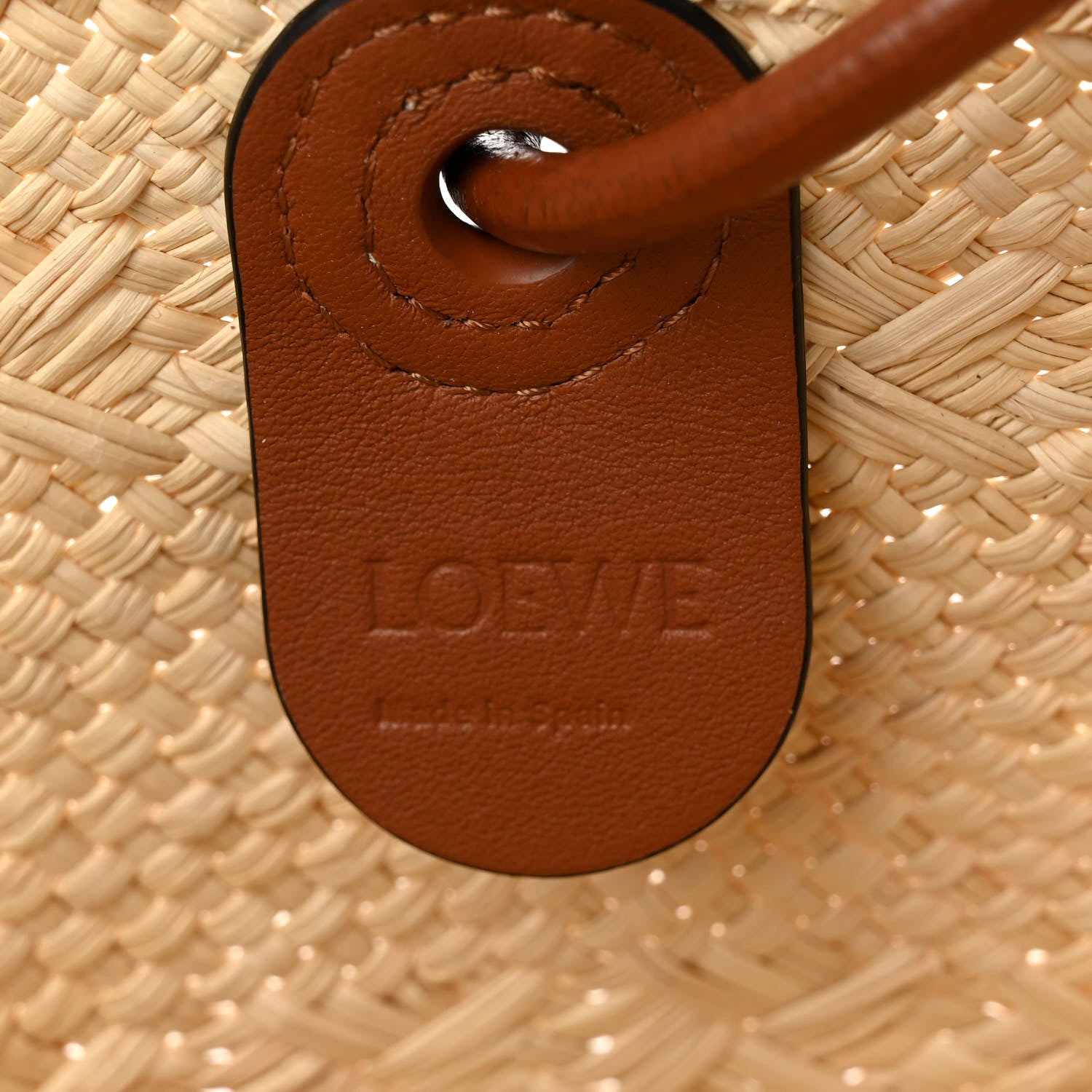 Loewe Calfskin Raffia Paulas Ibiza Medium Anagram Basket Tote Bag Natural Tan 6 of 9
