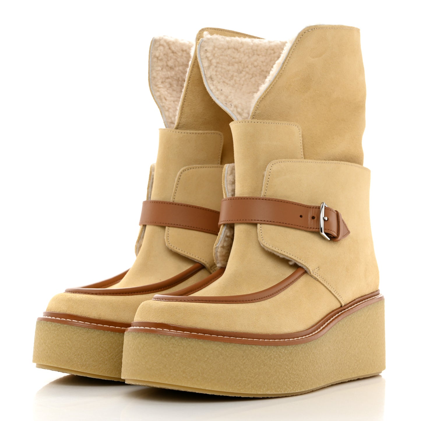 Suede Shearling Womens Hemisphere Ankle Boots 39 Beige Palomino