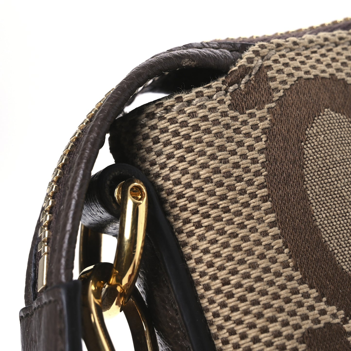 Monogram Jumbo GG Textured Dollar Calfskin Web Wristlet Messenger Bag Camel Ebony New Acero