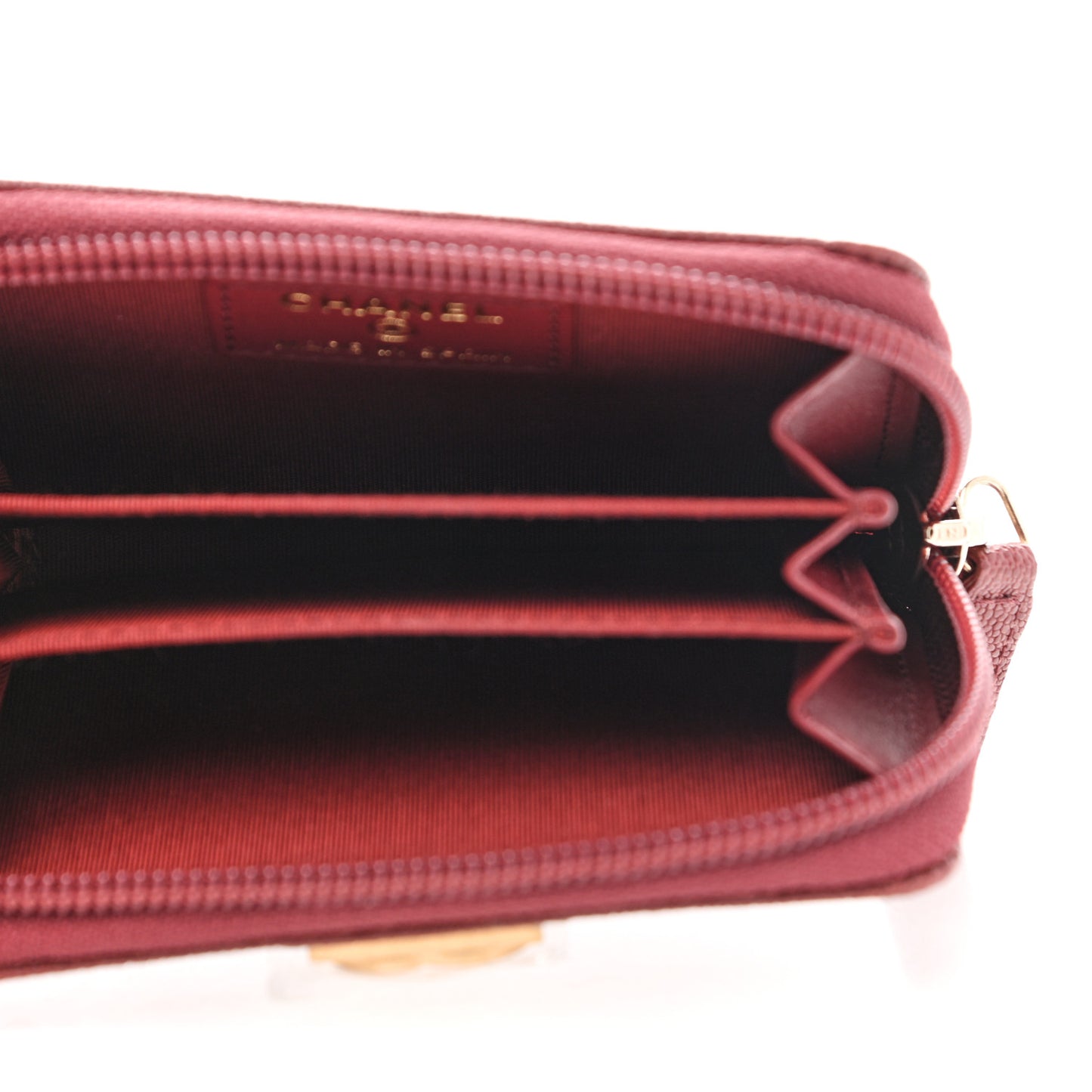 Caviar Quilted Boy Zip Around Coin Purse Wallet Burgundy