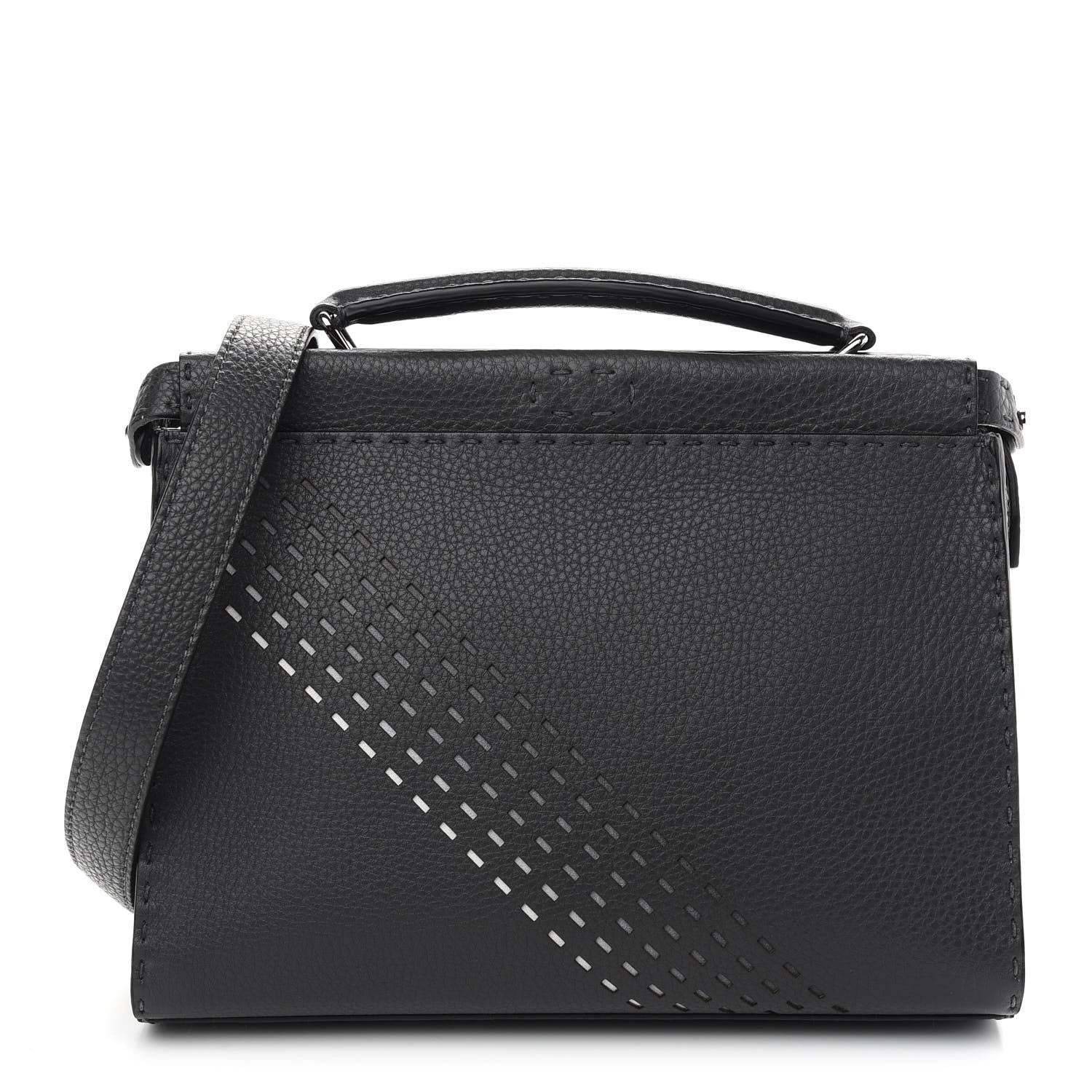 Fendi Cuoio Romano Lavorazione Selleria Stitch Gradient Mini Peekaboo Iconic Fit Satchel Asfalto Black White 1 of 9