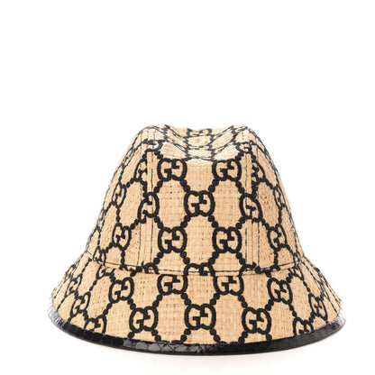Gucci Raffia Elaphe GG Monogram Embroidered Fedora Hat S Ivory Black 3 of 10