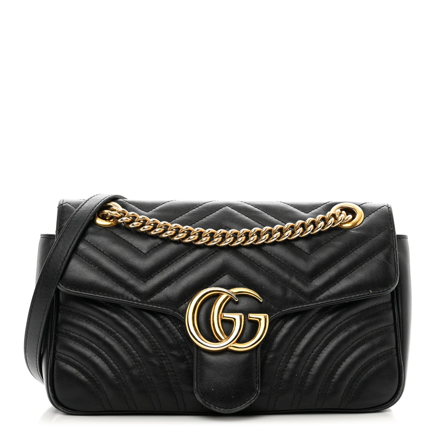 Gucci Calfskin Matelasse Small GG Marmont Shoulder Bag Black 1 of 13