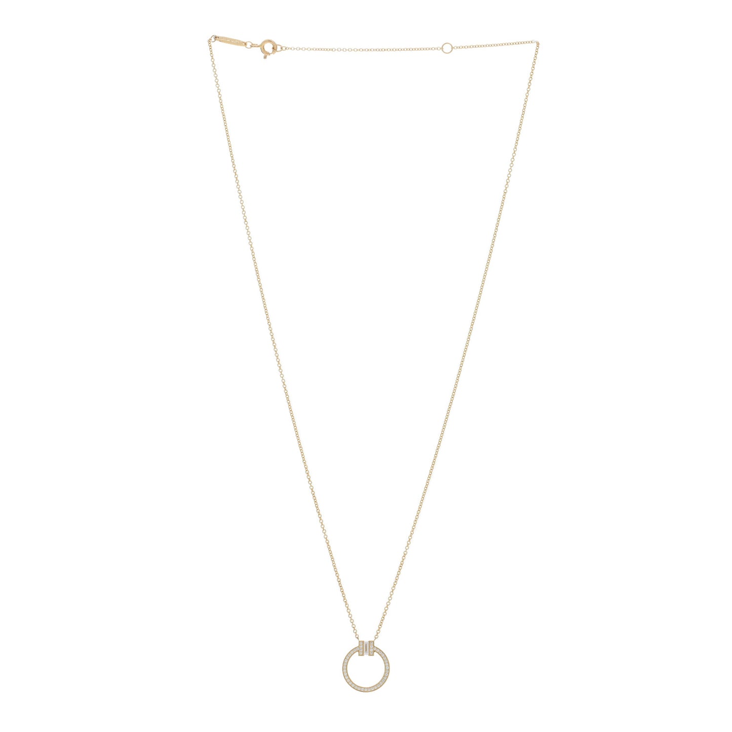 18K Yellow Gold Diamond T Baguette Pave Pendant Necklace