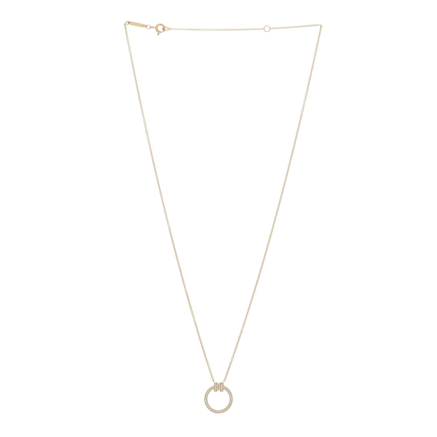 Tiffany 18K Yellow Gold Diamond T Baguette Pave Pendant Necklace 2 of 5