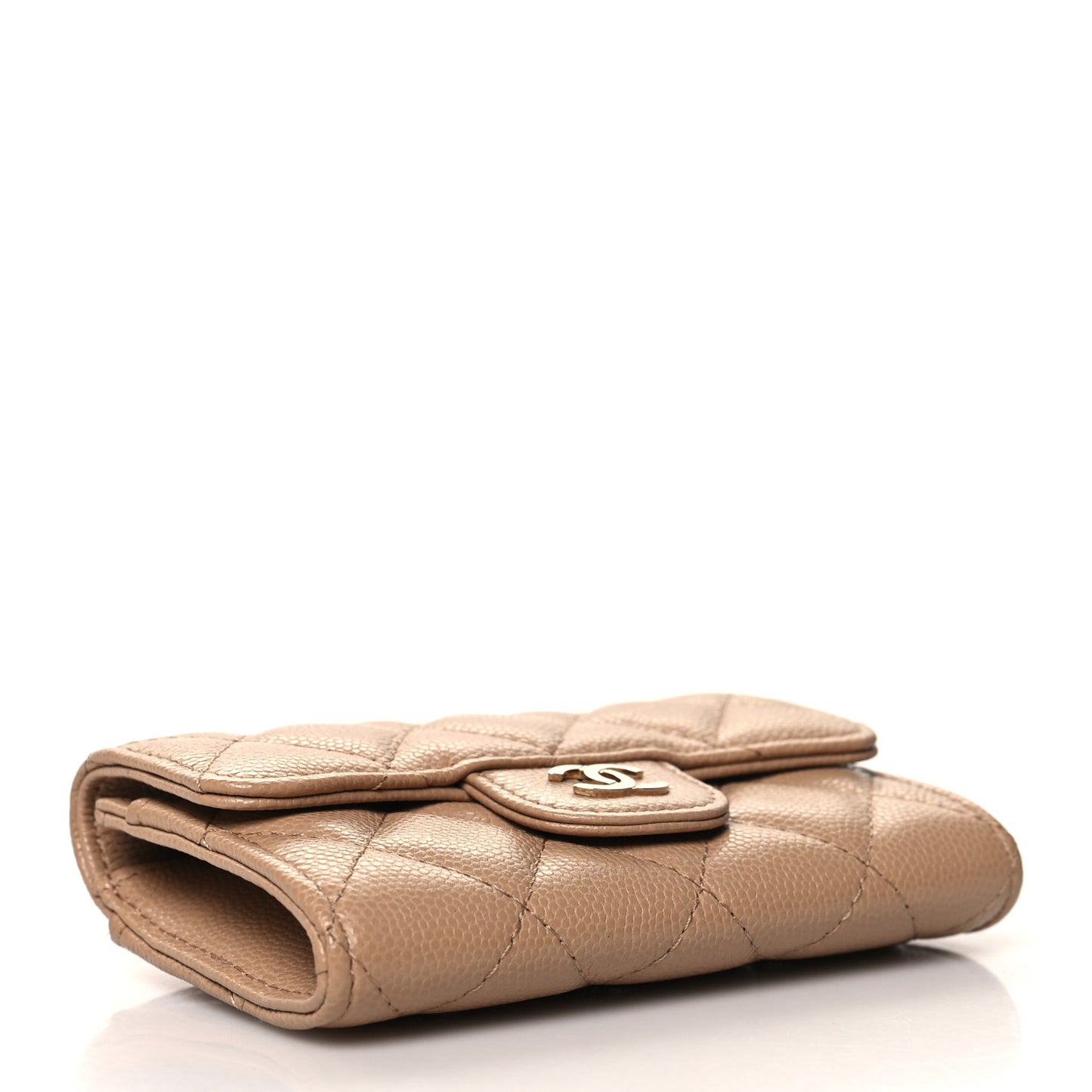 Caviar Quilted Flap Card Holder Wallet Beige