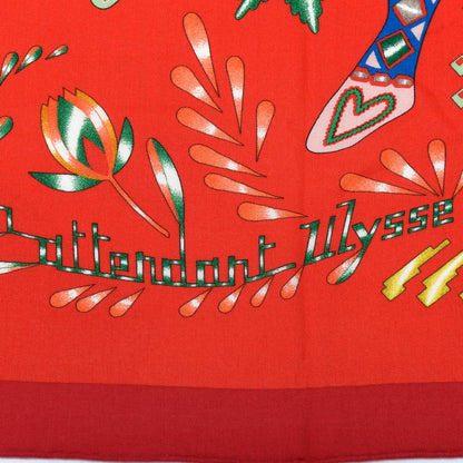 Hermes Cashmere Silk En Attendant Ulysse Shawl 140 Rouge Vert Multicolore 5 of 6