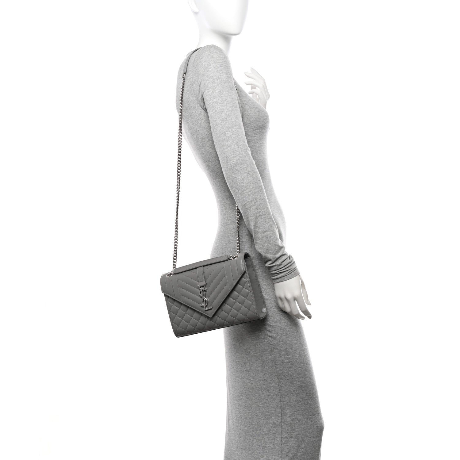 Saint Laurent Grain De Poudre Textured Mixed Matelasse Medium Triquilt Monogram Satchel New Stone 2 of 9