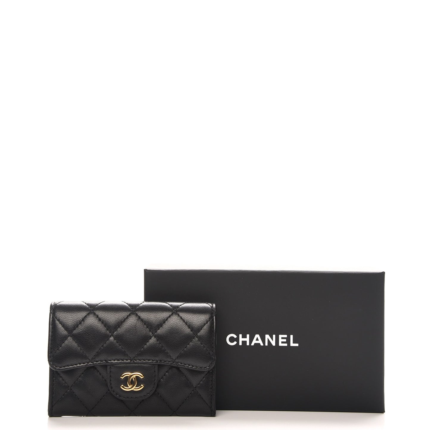 Lambskin Quilted Flap Card Holder Black