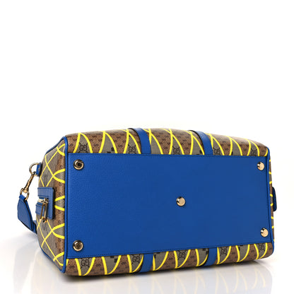 Gucci GG Supreme Monogram Mix Textured Dollar Calfskin Rhombus Inlay Duffle Bag Beige Ebony Harvest Joy Blue 3 of 8