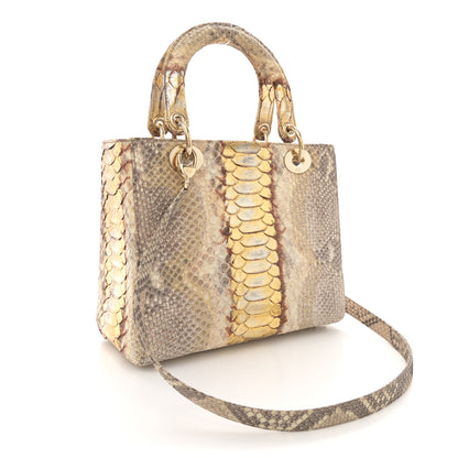Christian Dior Metallic Snakeskin Medium Lady Dior Beige Gold 3 of 10