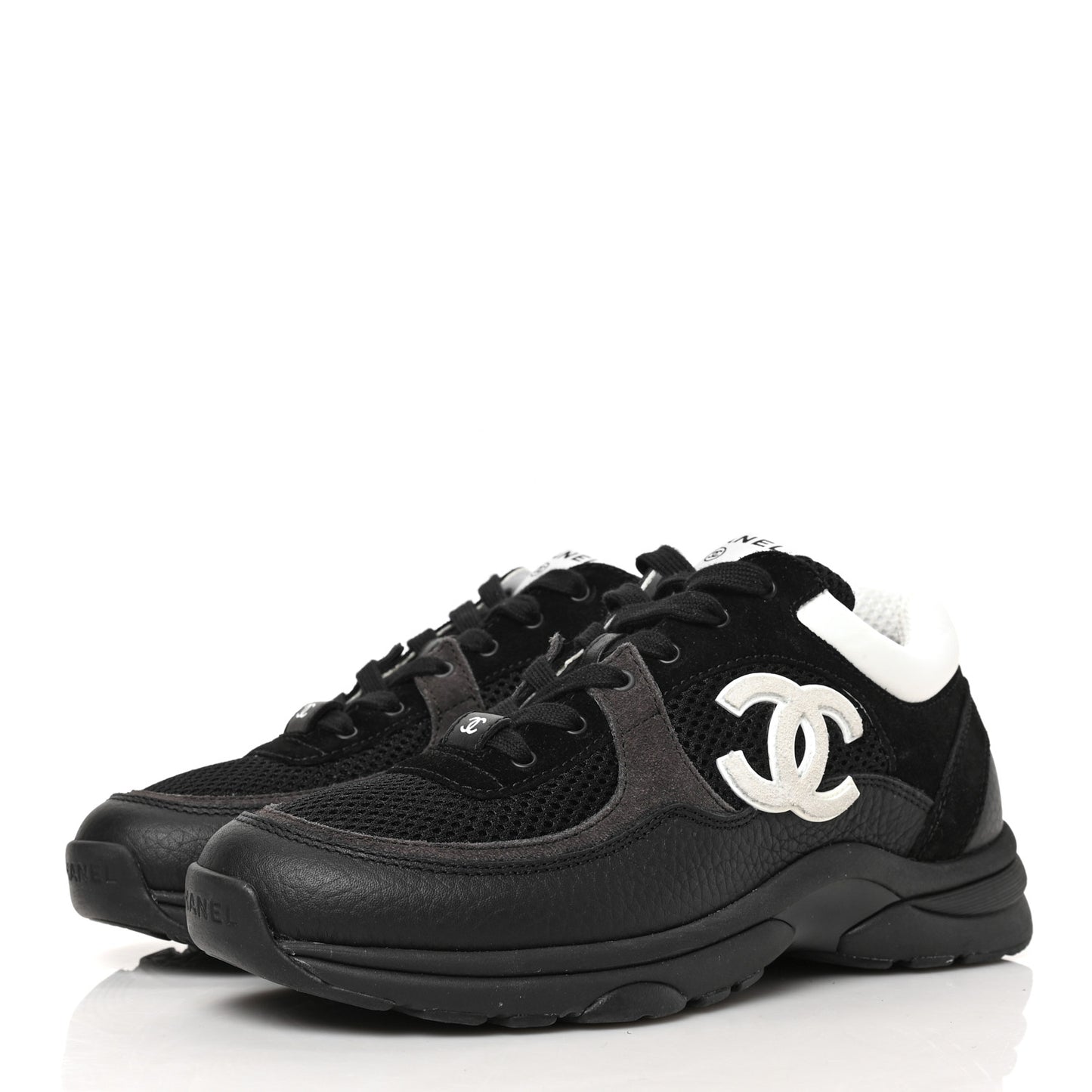 Mesh Suede Grained Calfskin Womens CC Sneakers 38 Black White