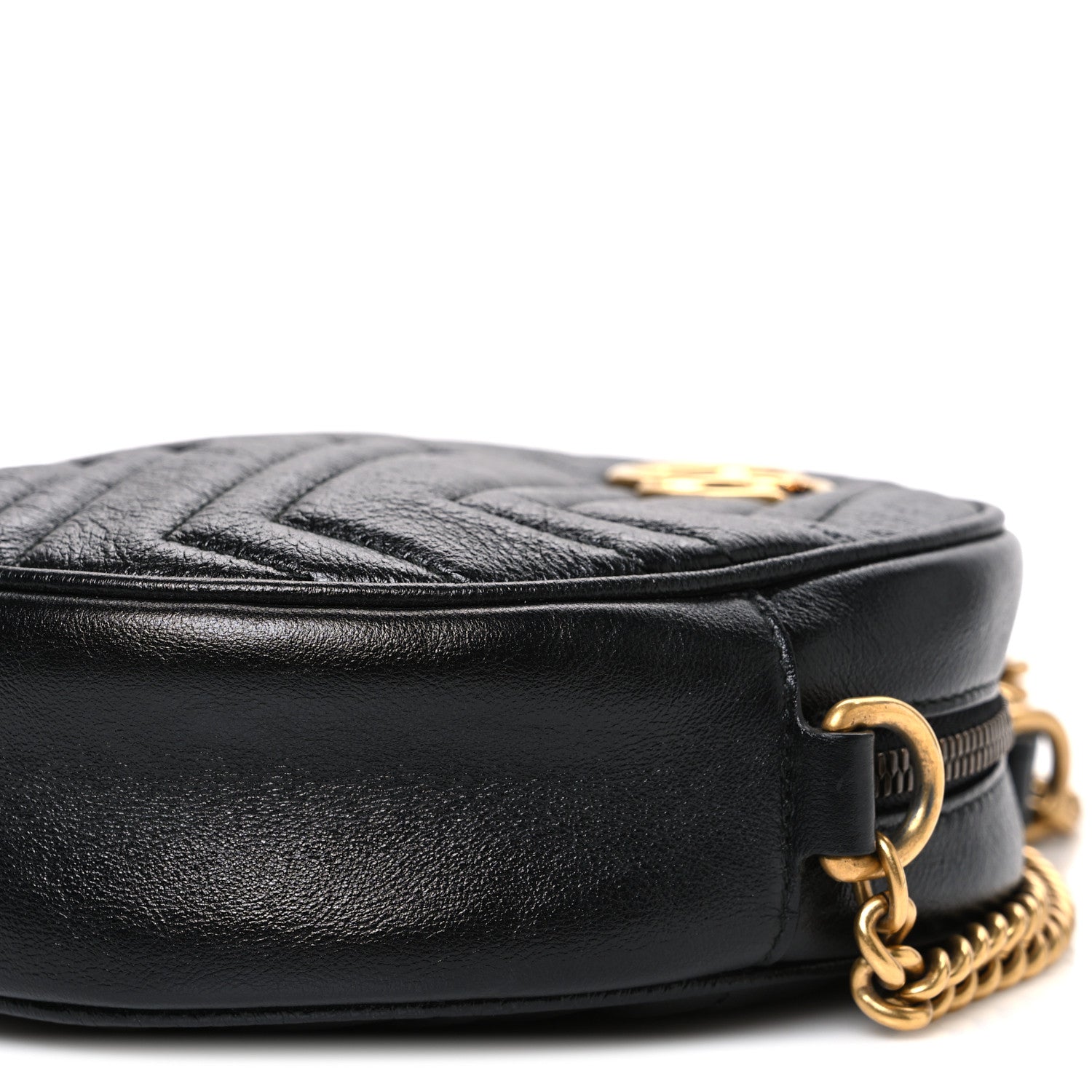 Gucci Azalea Calfskin Matelasse Heart Mini GG Marmont Round Shoulder Bag Black 10 of 10