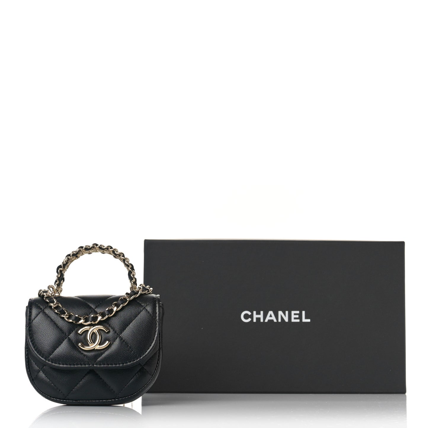 Lambskin Quilted Pearl Top Handle Clutch With Chain Black