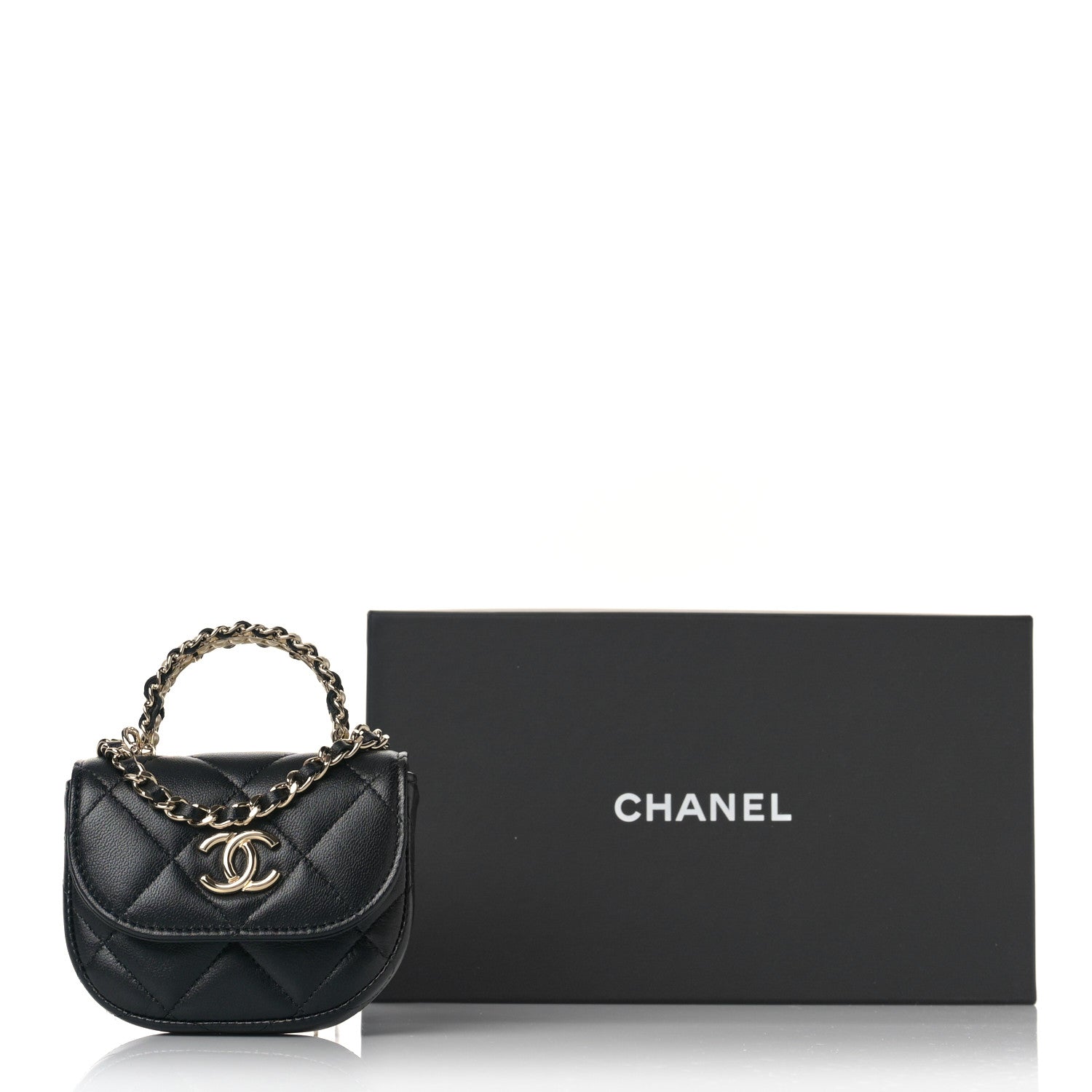Chanel Lambskin Quilted Pearl Top Handle Clutch With Chain Black 12 of 12