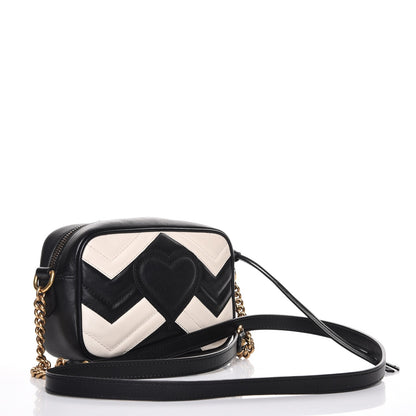 Gucci Calfskin Matelasse Mini GG Marmont Chain Shoulder Bag Black White 3 of 9