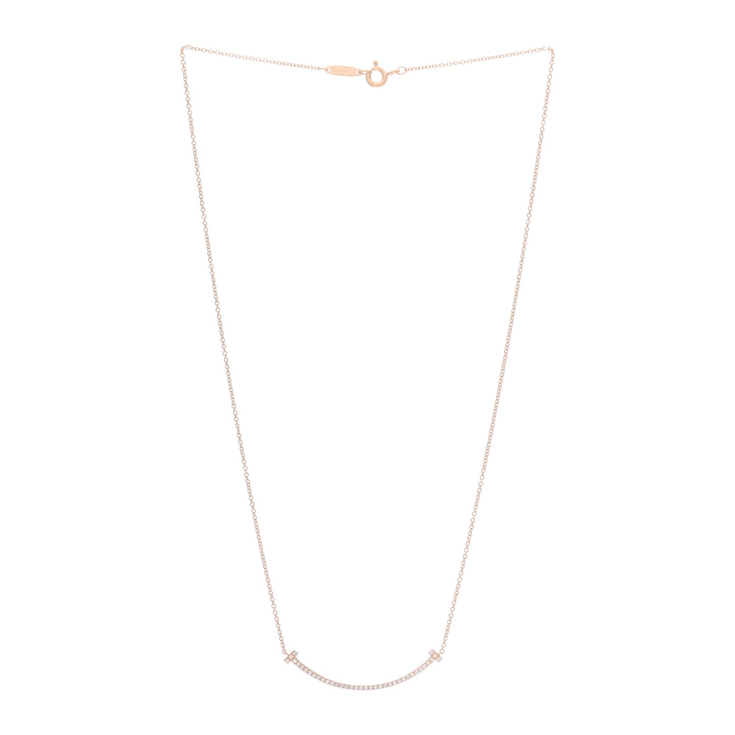 18K Rose Gold Diamond Small T Smile Pendant Necklace