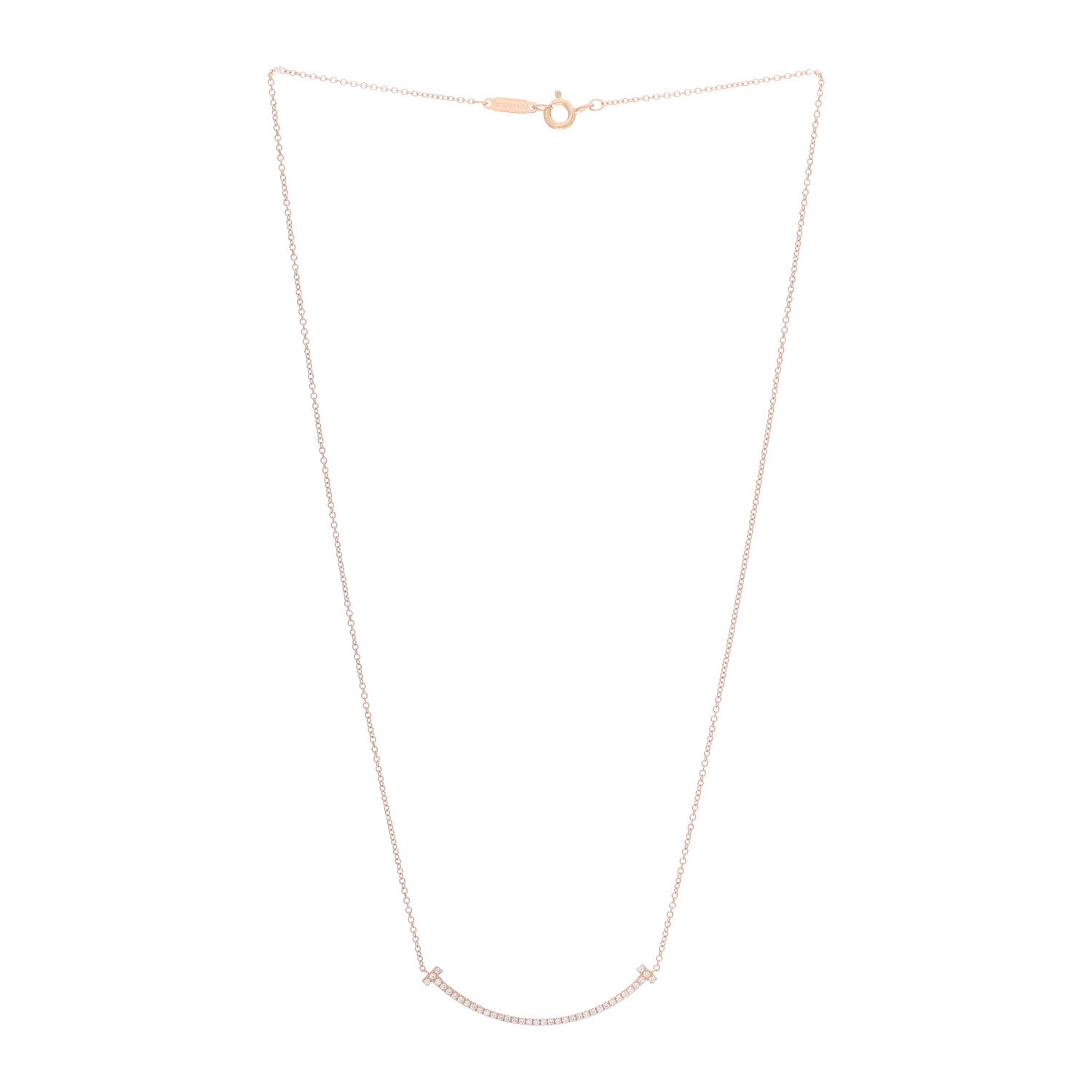 Tiffany 18K Rose Gold Diamond Small T Smile Pendant Necklace 3 of 6