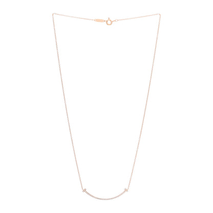 Tiffany 18K Rose Gold Diamond Small T Smile Pendant Necklace 3 of 6