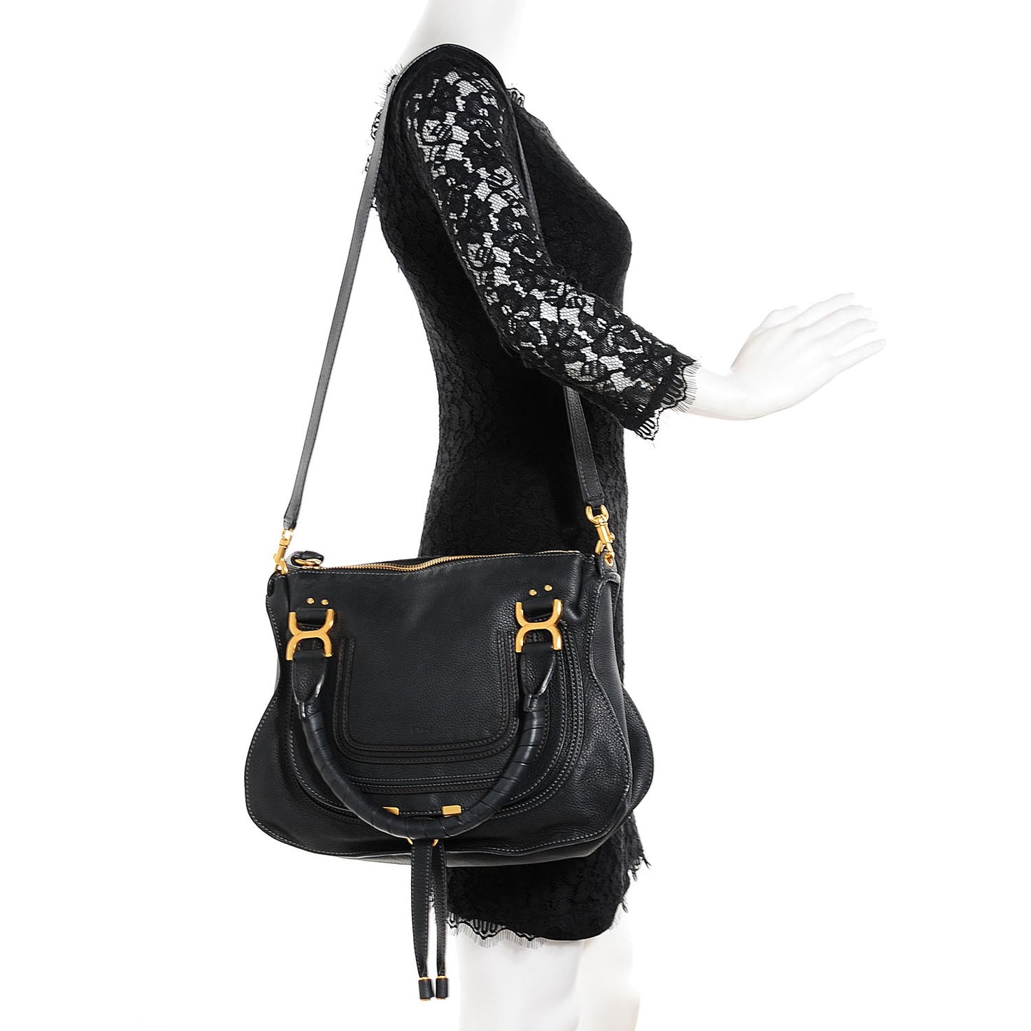 Calfskin Medium Marcie Satchel Black