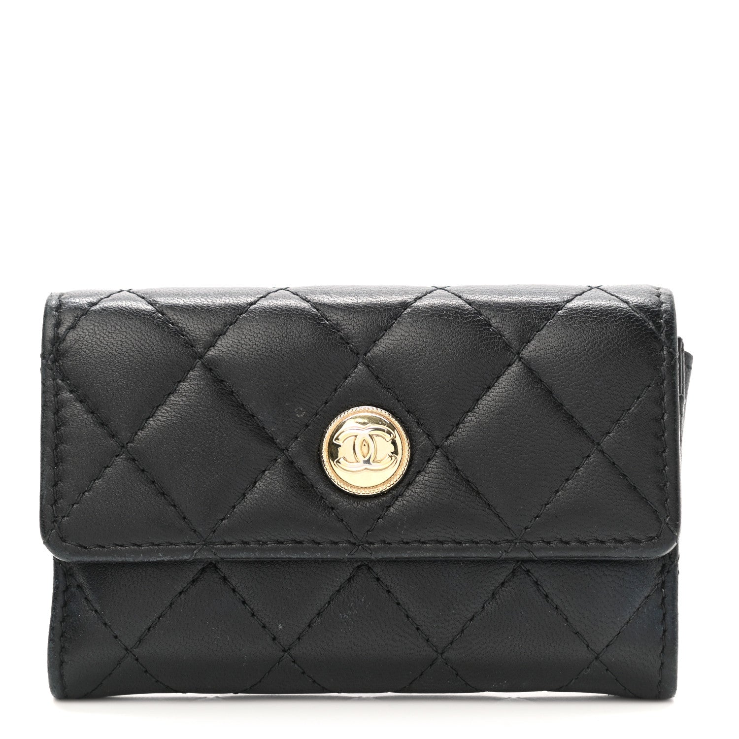Chanel Lambskin Quilted CC Button Flap Card Holder Black 1 of 10