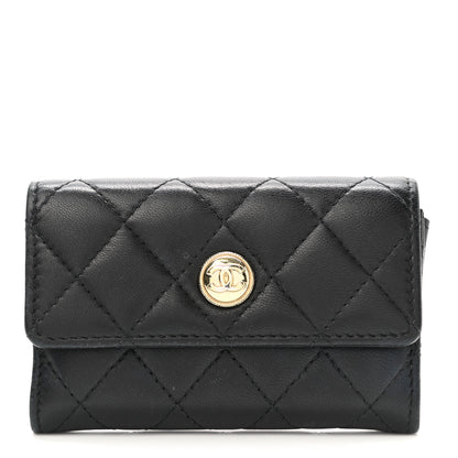 Chanel Lambskin Quilted CC Button Flap Card Holder Black 1 of 10