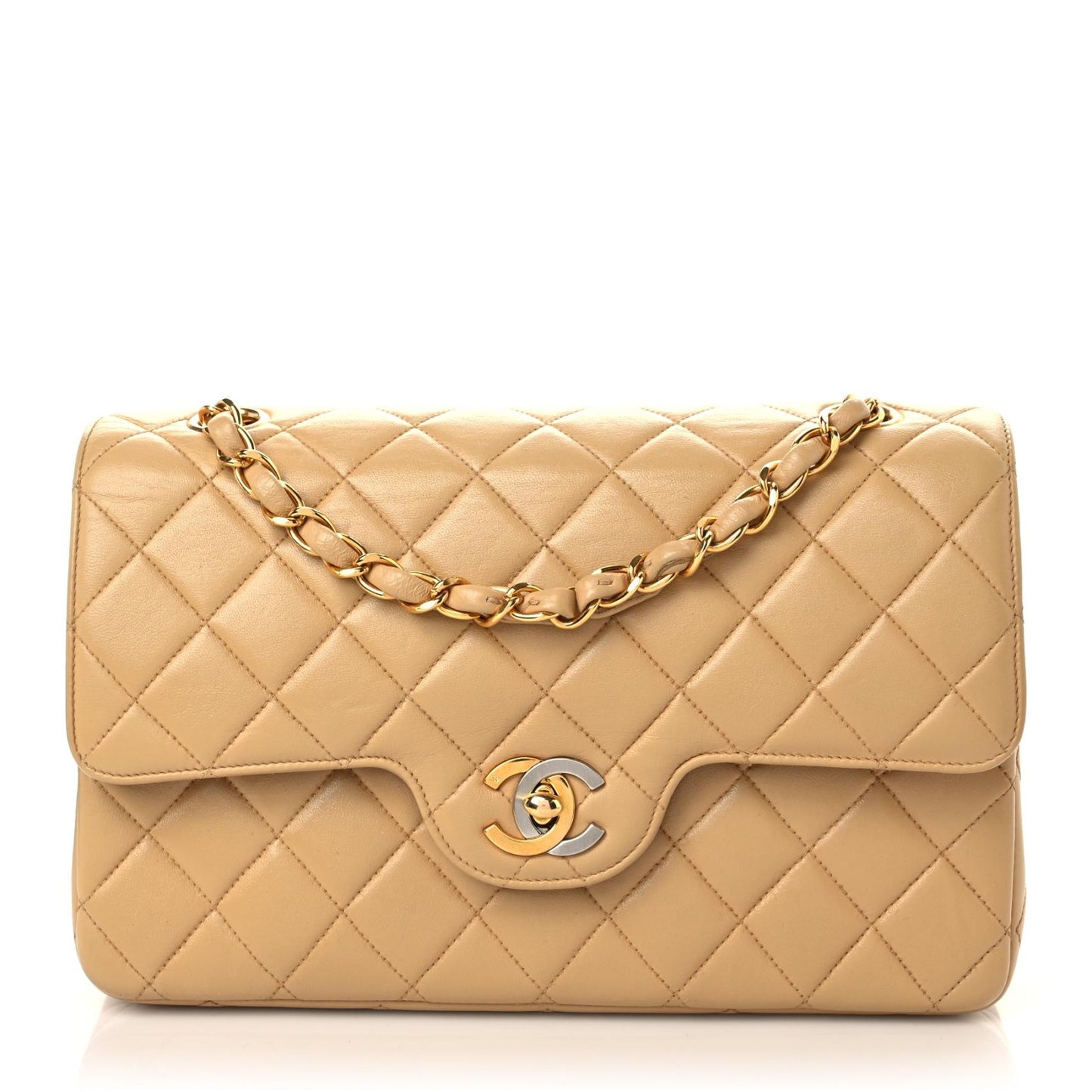 Lambskin Quilted Small Double Flap Beige