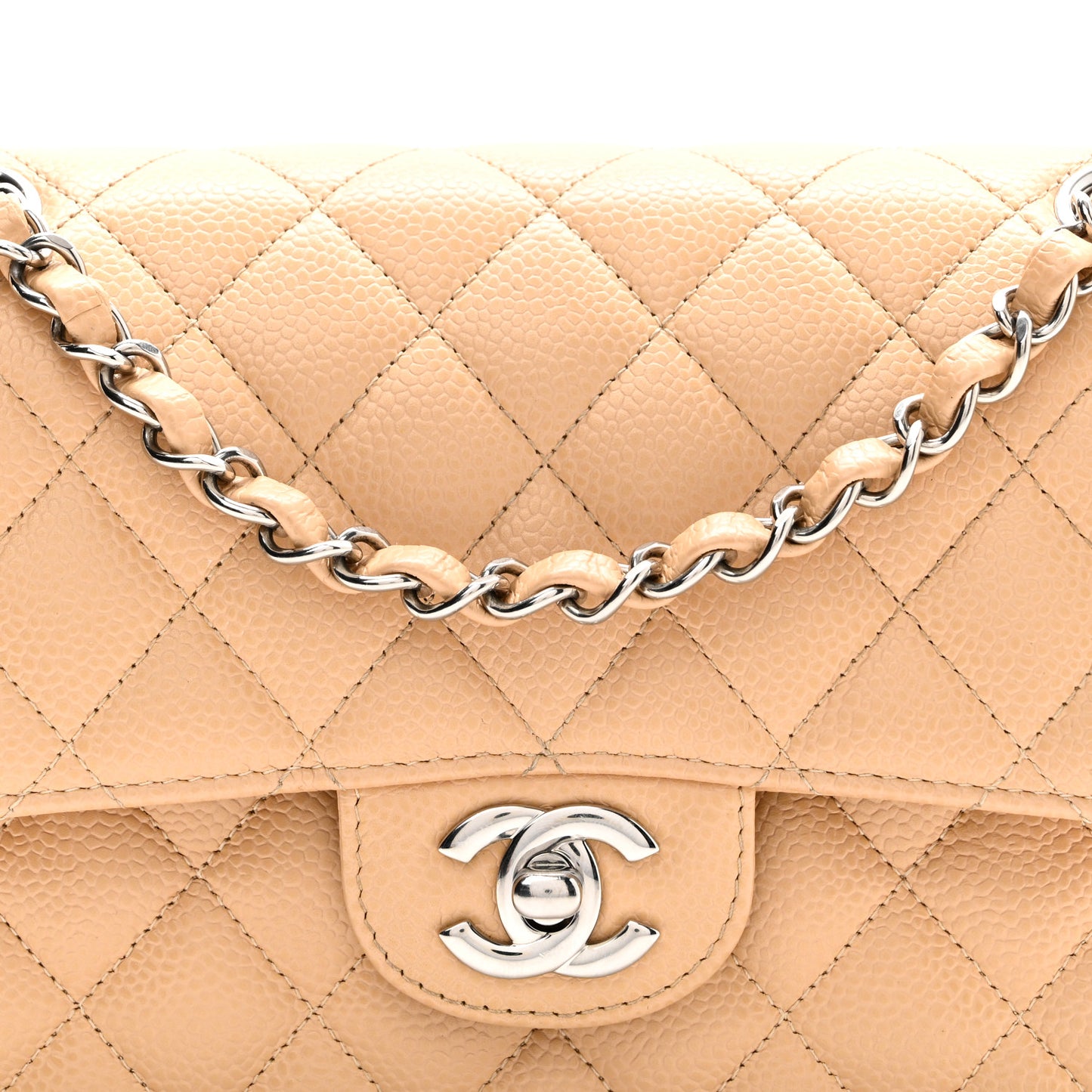 Caviar Quilted Small Double Flap Beige