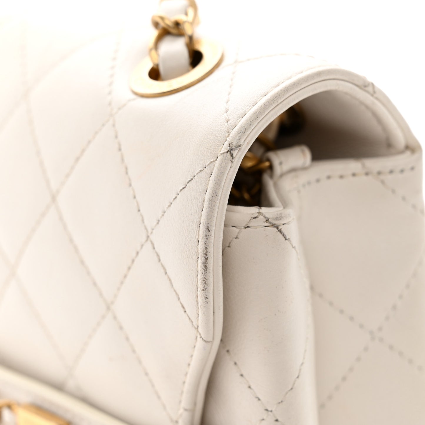 Calfskin Quilted Enchained Flap White