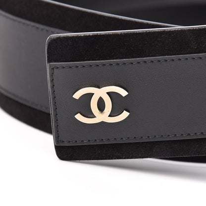 Chanel Lambskin Suede Crystal Ring CC Belt 90 36 Black 8 of 9