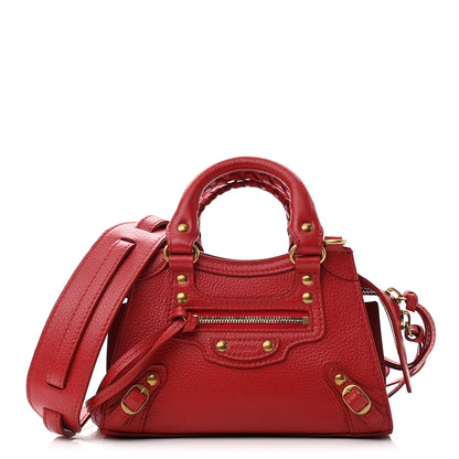 Balenciaga Grained Calfskin Neo Classic Gold Hardware Nano City Crossbody Medium Red 1 of 14