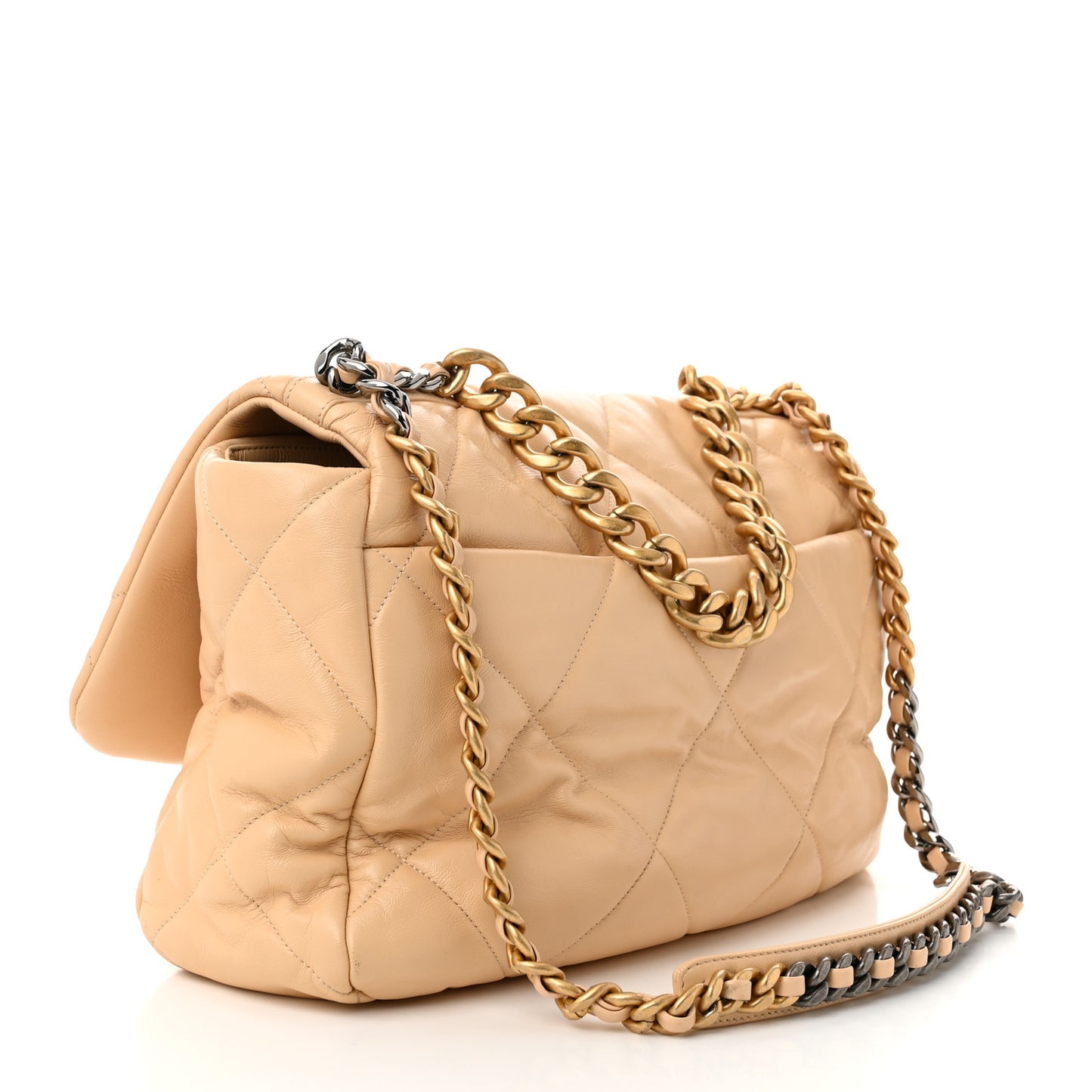 Goatskin Quilted Maxi Chanel 19 Flap Beige