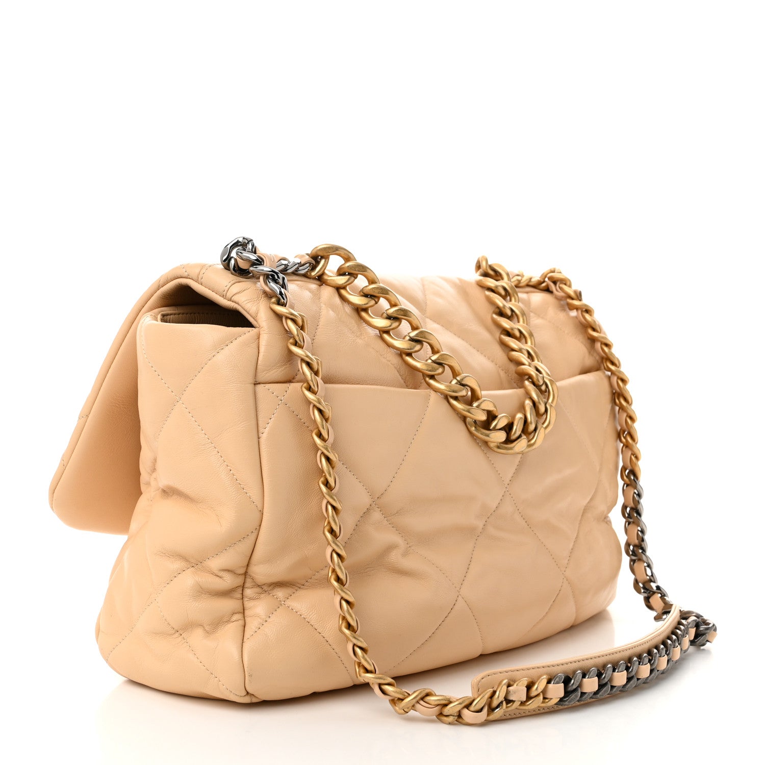 Chanel Goatskin Quilted Maxi Chanel 19 Flap Beige 3 of 14