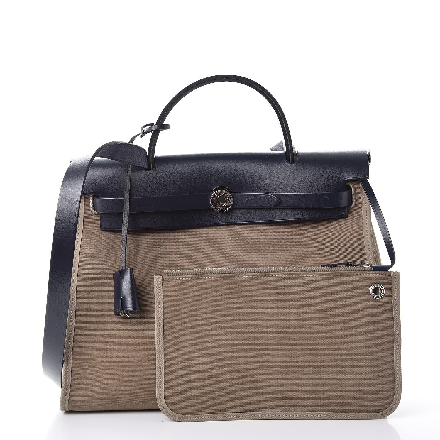 Hermes Vache Hunter Toile Herbag Zip 31 PM Etoupe Bleu Indigo 3 of 10