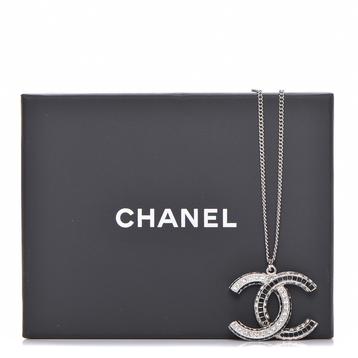 Baguette Crystal Large CC Necklace Silver Black