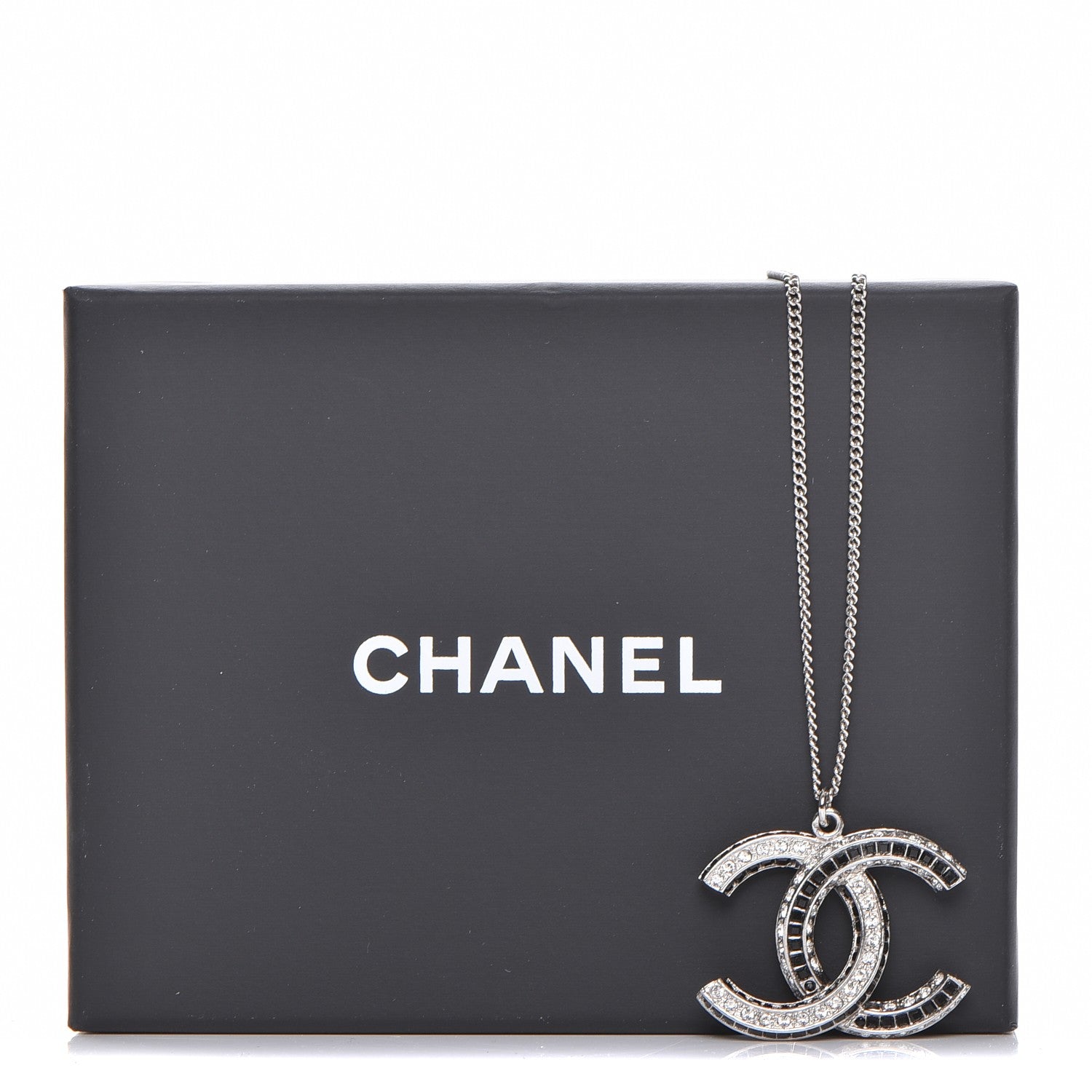 Chanel Baguette Crystal Large CC Necklace Silver Black 7 of 7