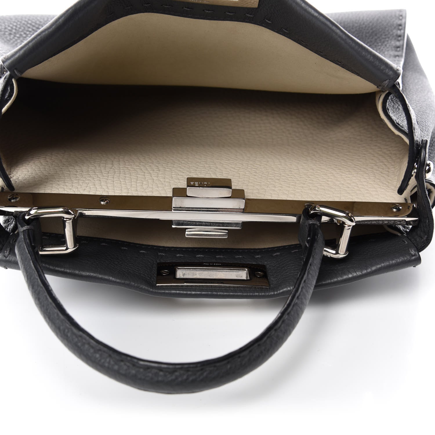 Fendi Cuoio Romano Selleria Bi-Color Medium Peekaboo Iconic Satchel Asfalto Latte 6 of 12